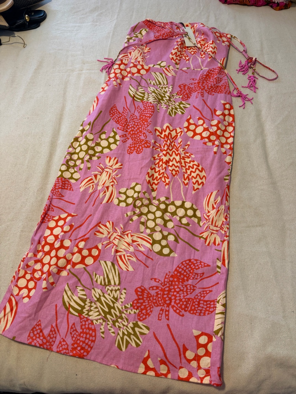 Rachel Zoe Pink Tropical Print Scarf with Red and Olive Accents NWT